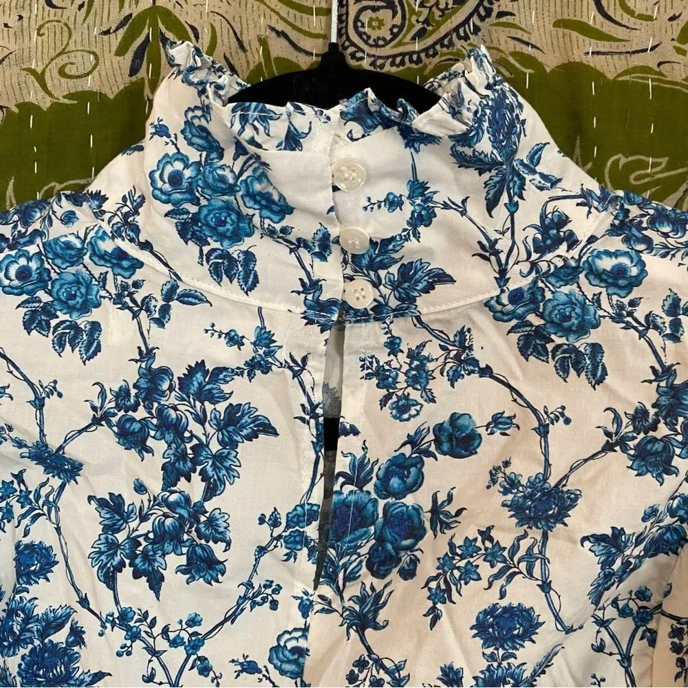 Meadows x Free People Big Blue Floral Carnation Turtleneck Blouse Size 6